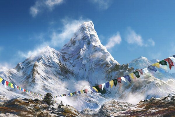 Schneebedeckte Berge mit Schnee umwickelt