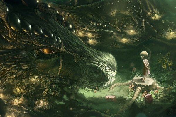 Fantasy art green dragon