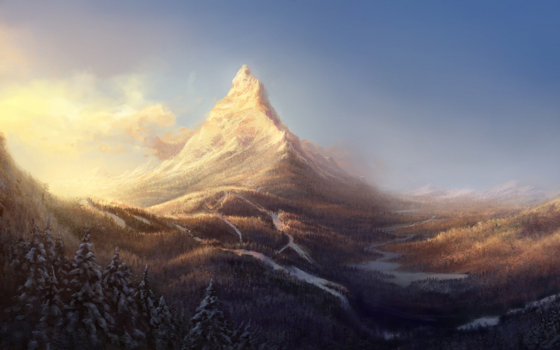 fantasy snow sunset mountain landscape travel dawn sky evening outdoors volcano nature dusk winter