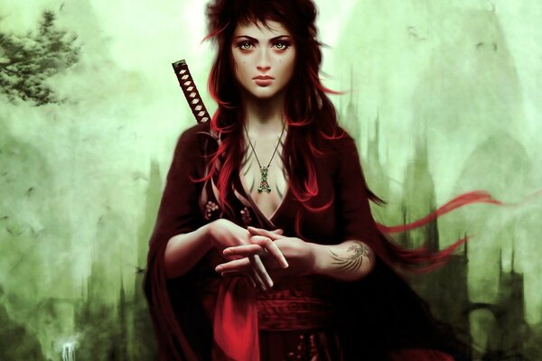 The girl with the katana behind her back laced her fingers