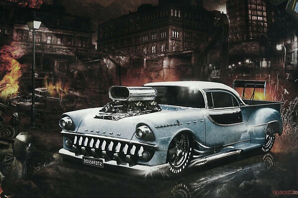 Retro car in the night city