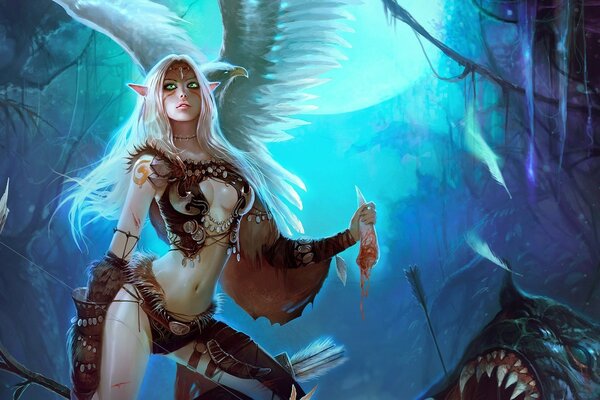 Fantastisches Bild einer Kriegerin in einer Märchenwelt