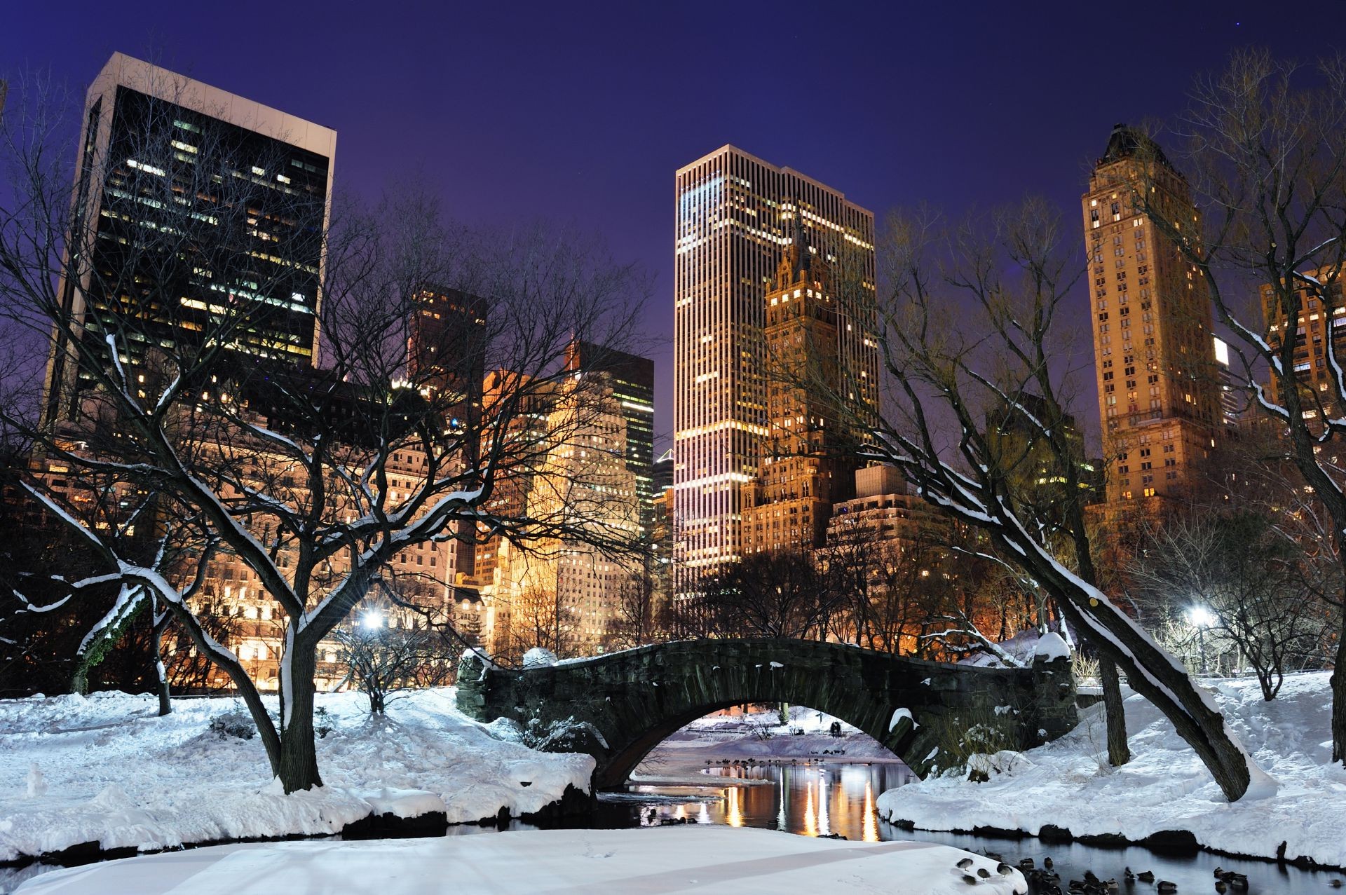 city architecture winter building downtown skyscraper snow urban sky skyline travel cityscape light modern evening office street dusk outdoors