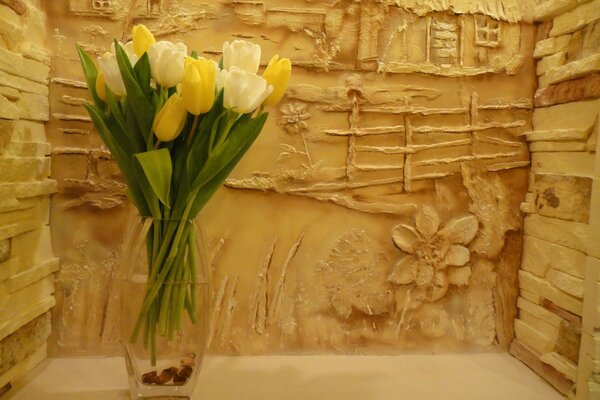 Bouquet of yellow tulips in a vase