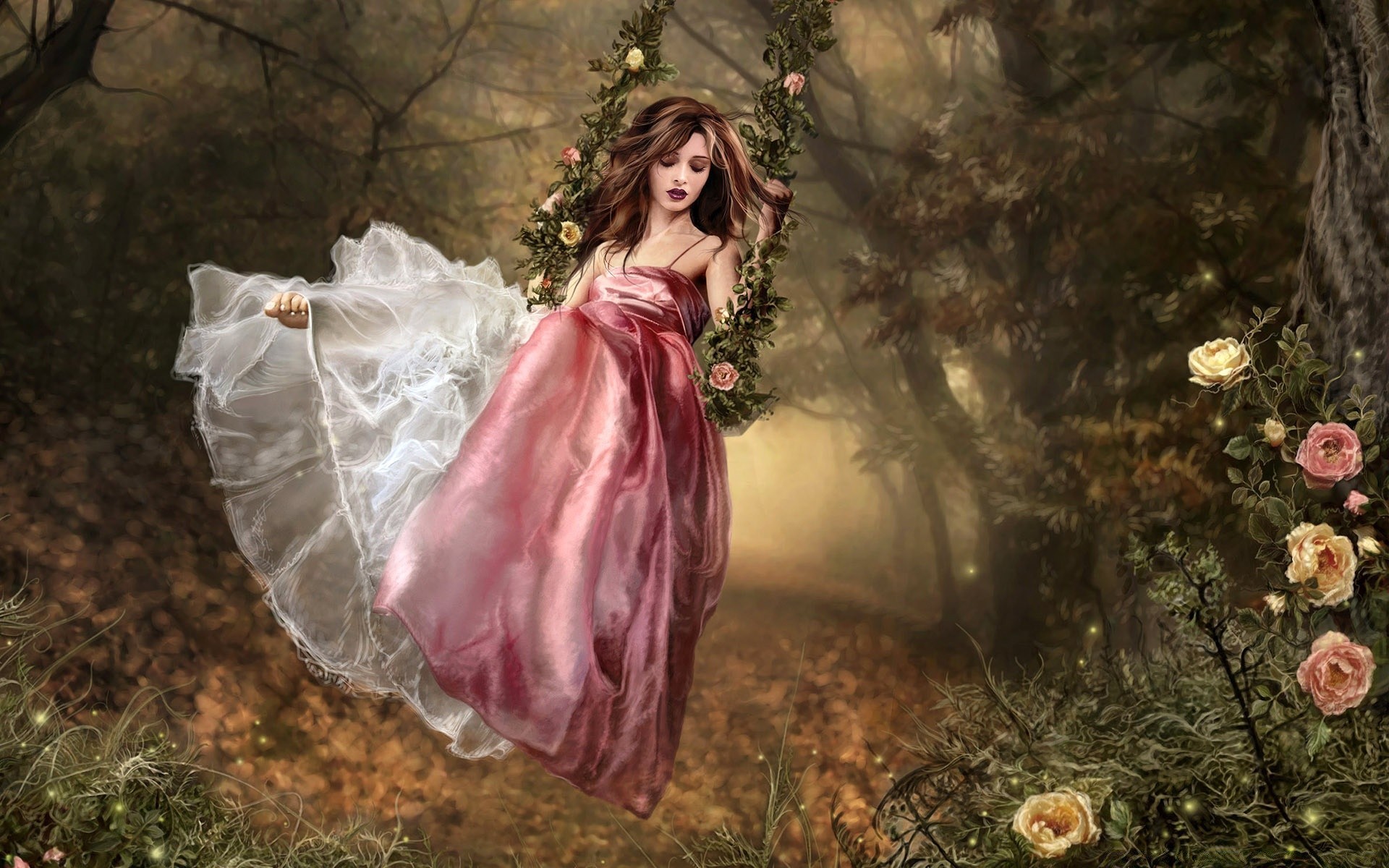 fantasy dress beautiful flower wedding girl woman nature one fashion outdoors portrait fairy bride adult tree nymph