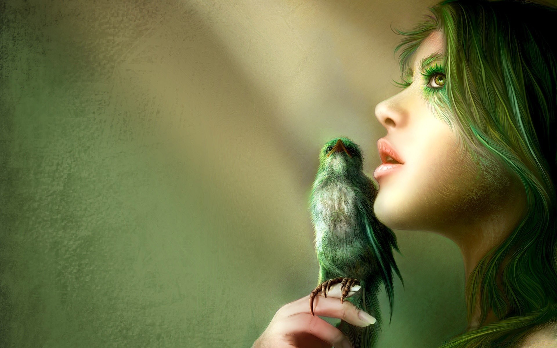 fantasy portrait bird girl woman nature one