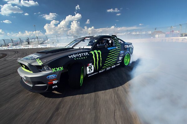 Racing car on the track during the race