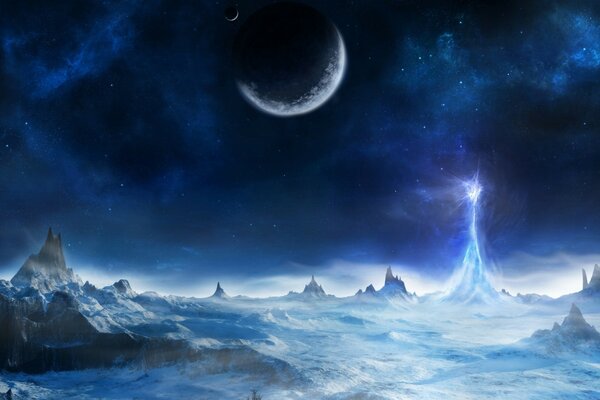 Moonlit night. Nature in fantasy style