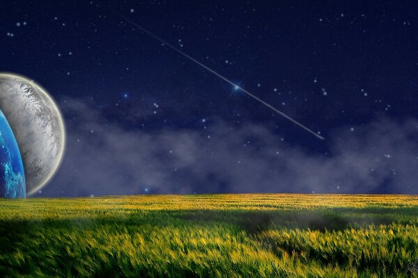 Creative picture of the moon and planets in the starry sky