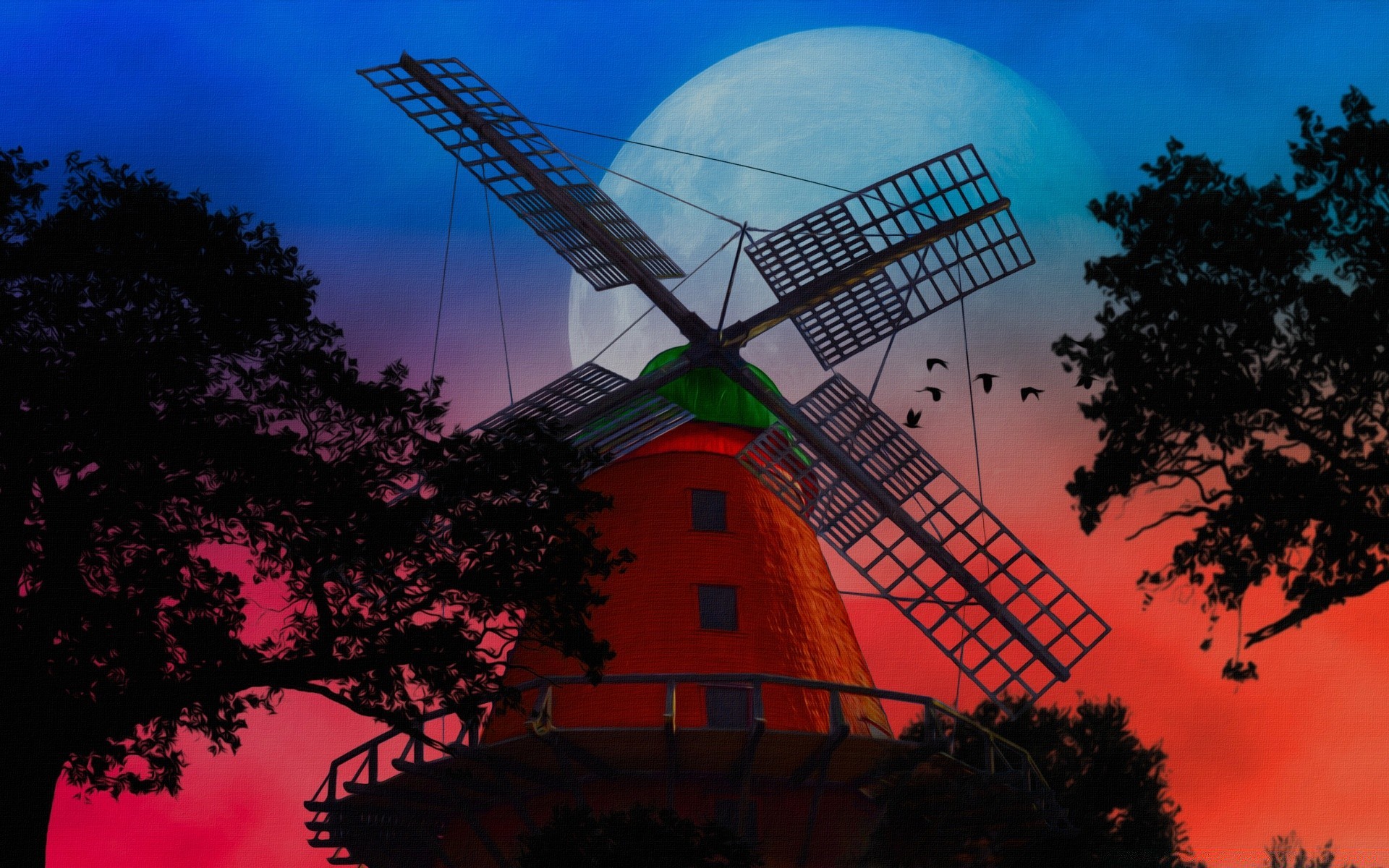 fantasy windmill sky grinder silhouette building travel energy architecture wind sunset landscape technology evening