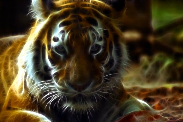 Fantastic portrait of a fluffy tiger