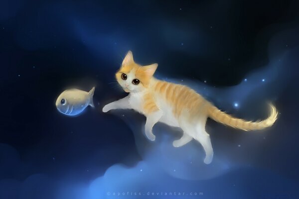 Cat and fish in the sky