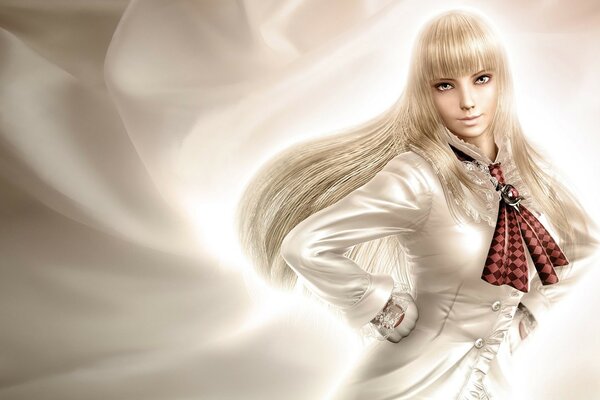 Anime blonde girl on a light background