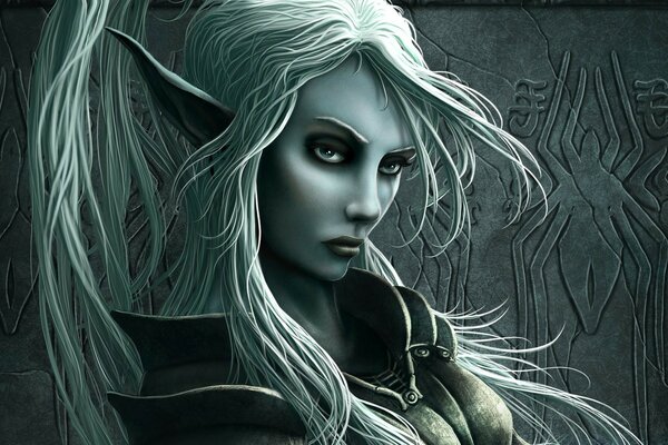 Fantasy portrait of an elf in cold colors