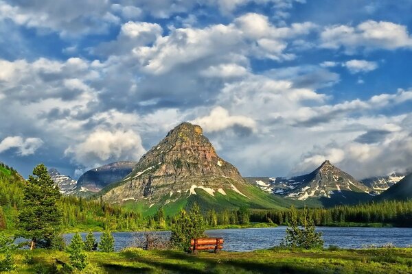 Mountain landscape with blue lake