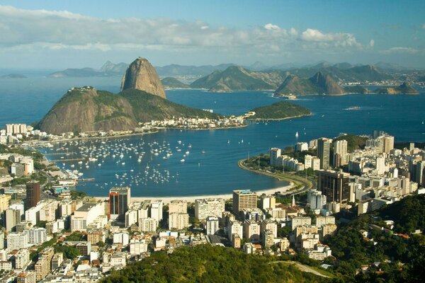 The city and the mountains on the shore of the bay