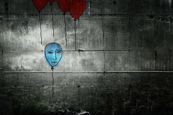 Unusual graffiti blue sad ball