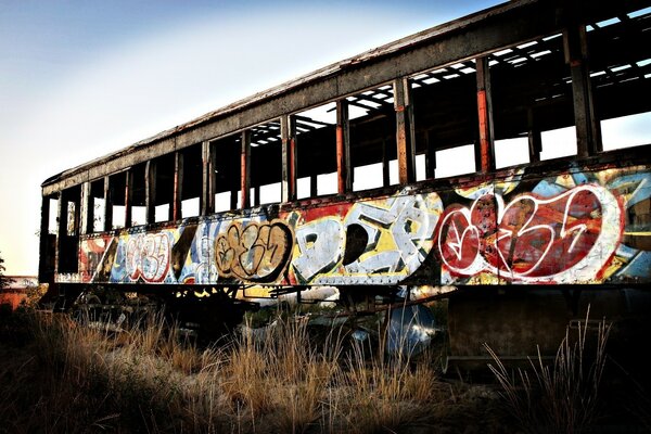 Ein Eisenbahnzug mitten auf einem Feld