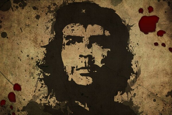 Retrato do Comandante Che Guevara, estilizado como um grafite grosso pintado em uma parede de concreto