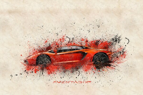 Red Lamborghini on white canvas