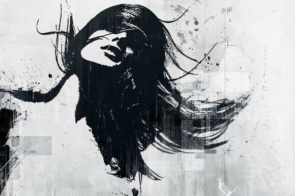 Disegno di grafite della ragazza con i capelli lunghi