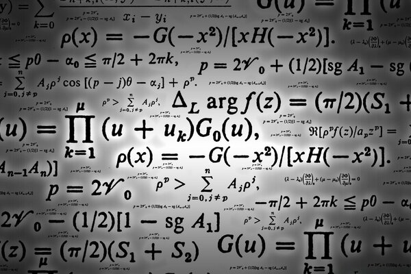 Un grand nombre de formules Mathématiques sur un fond gris avec un centre lumineux