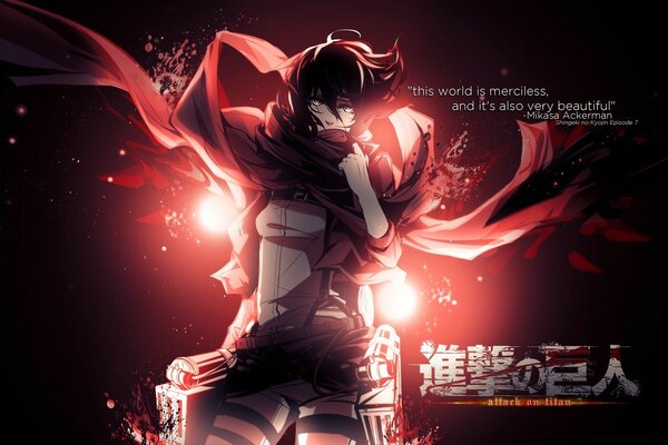 Anime character in red with bright flashes on a black background