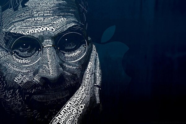 Illustration with inscriptions on the portrait of Steve Jobs