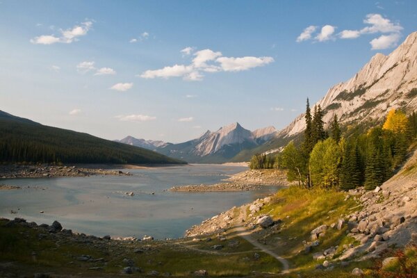 Vue sur le lac, les montagnes et la forêt