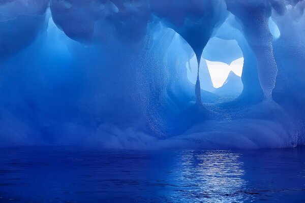 Underwater ocean in winter cave