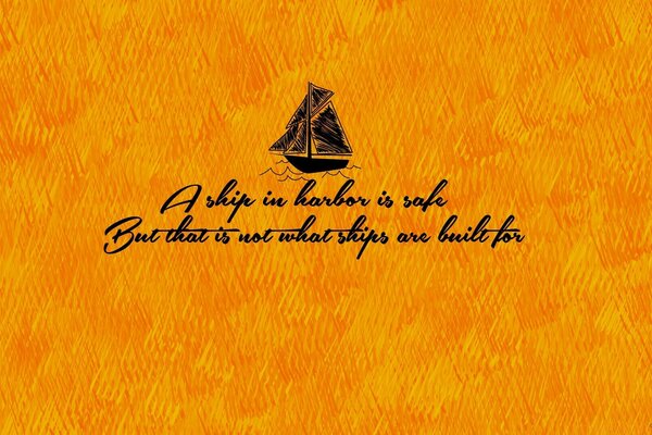 A painted ship and an inscription on an orange background