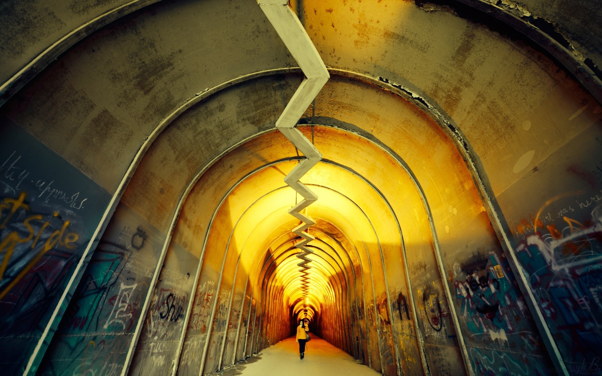 urban indoors tube tunnel architecture inside travel light building old