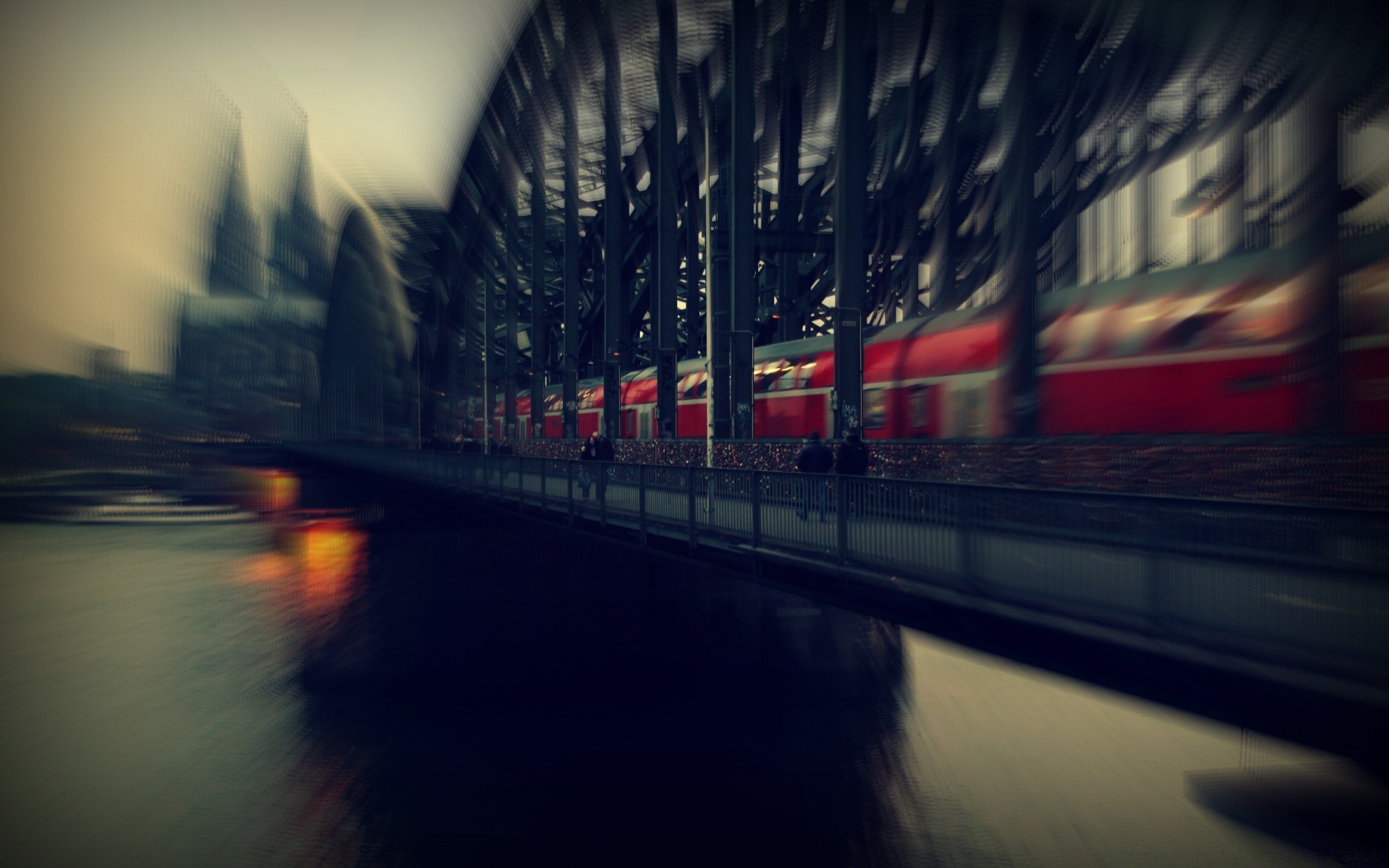 urban blur bridge city tube street reflection light transportation system evening downtown travel dusk traffic road tunnel motion fast rush