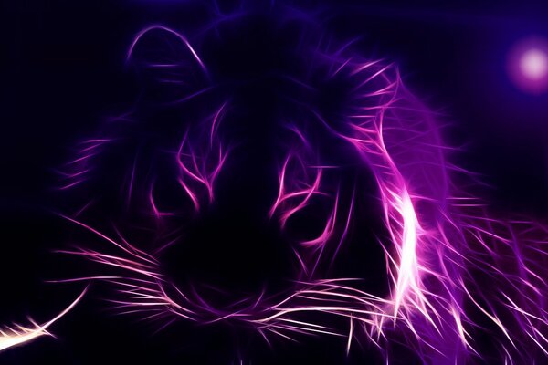 Неоновый тигр на затемнённом фоне