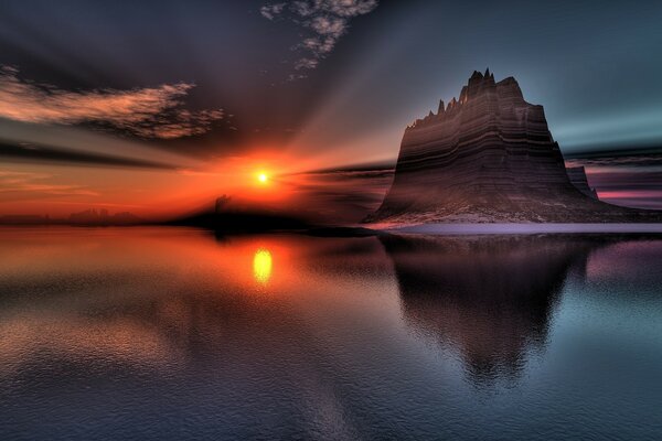 A rock in the middle of the lake