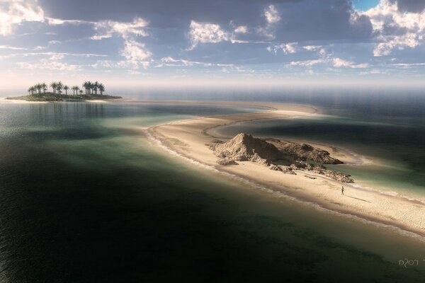 Eine kleine Insel mit einem Haufen Palmen im endlosen Meer