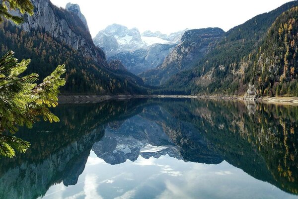 Lake in the mountains on the background of a glacier