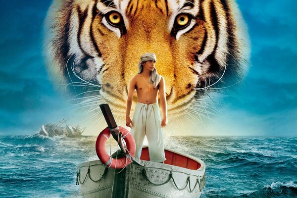 Sindbad-Seefahrer auf einem Tiger-Hintergrund