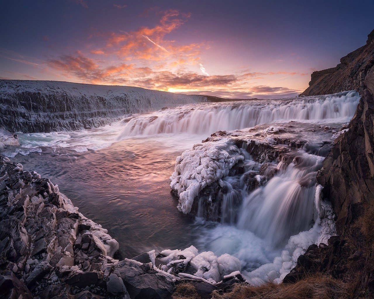 cascades eau paysage rivière voyage nature coucher de soleil cascade aube rock ciel à l extérieur neige glace