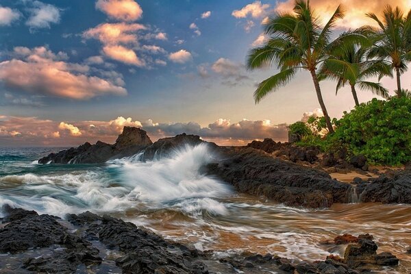 The landscape of a beautiful evening sunset on the beach