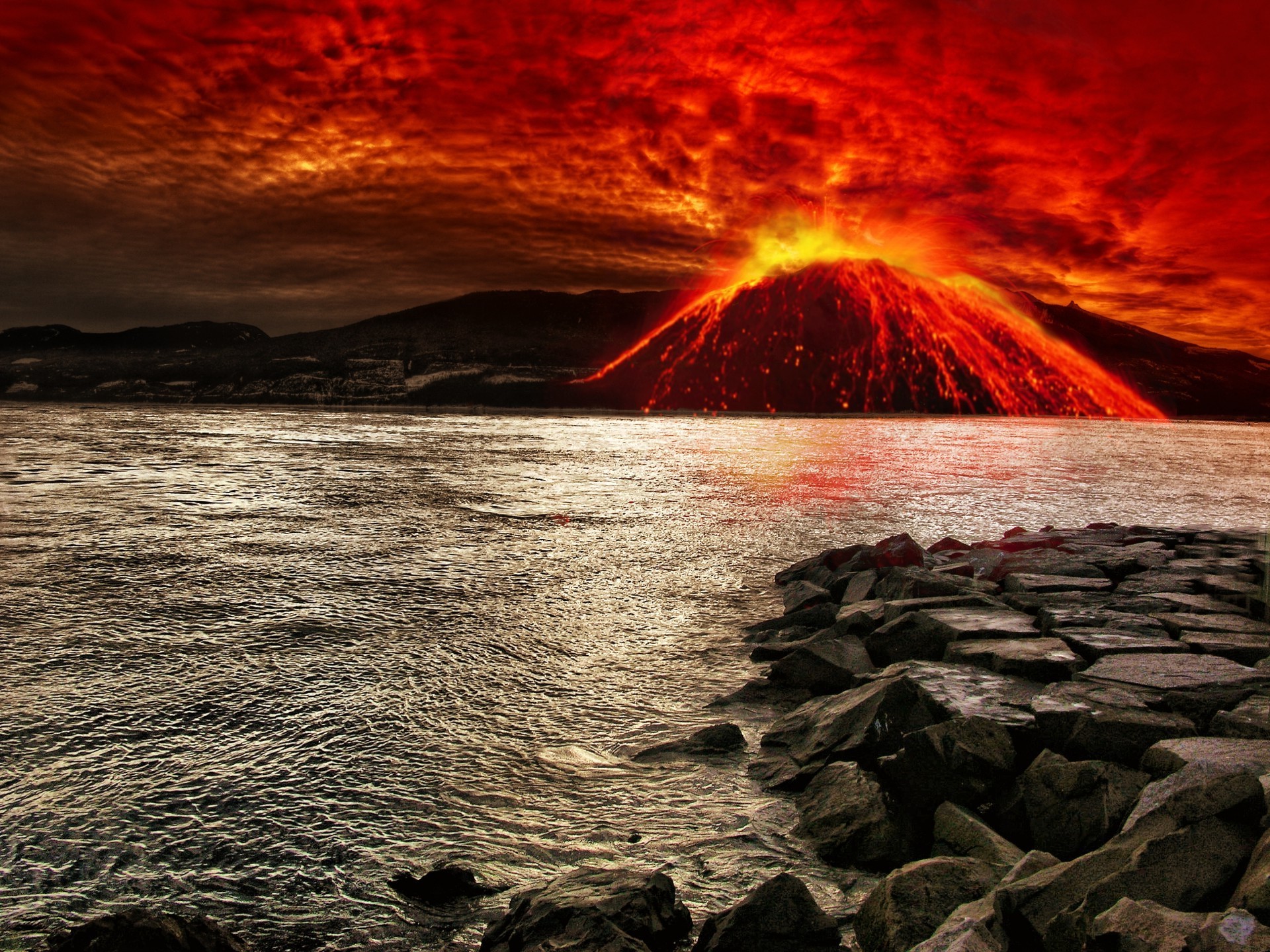 vulcão pôr do sol oceano água praia mar noite tempestade mar amanhecer anoitecer paisagem desastre paisagem onda céu luz