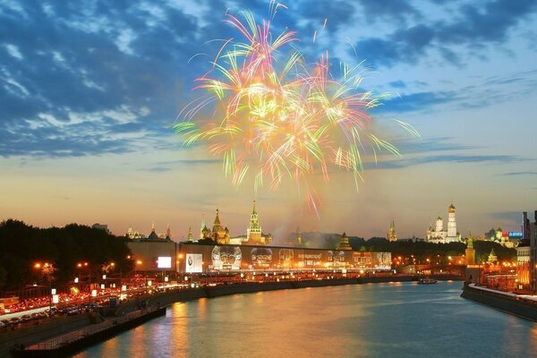 Colorful fireworks over Red Square