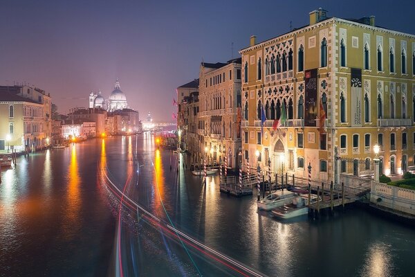 Night grod with beautiful architecture on the water