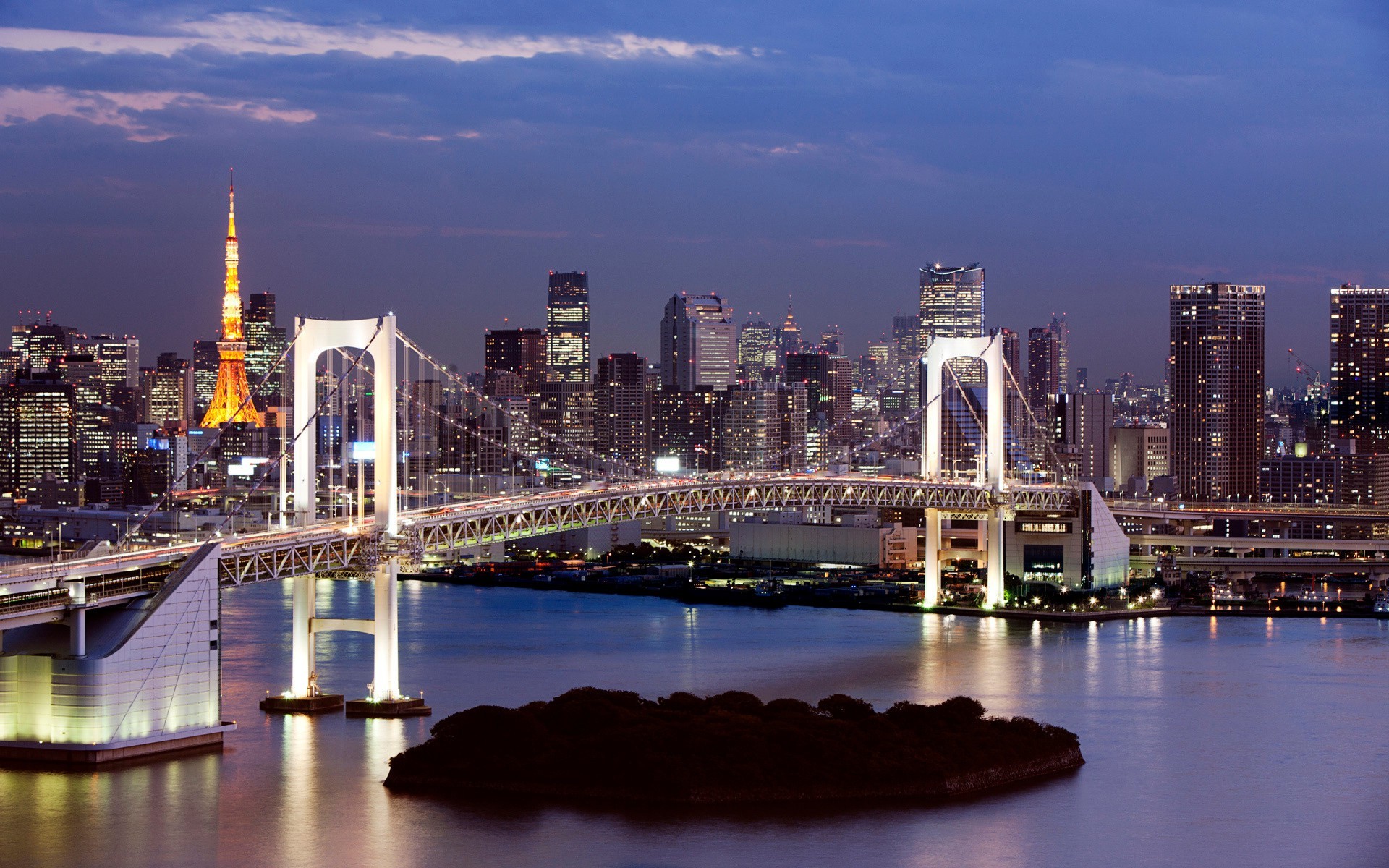 bridges city architecture water travel river skyline cityscape bridge dusk sunset sky building downtown skyscraper urban reflection waterfront office business