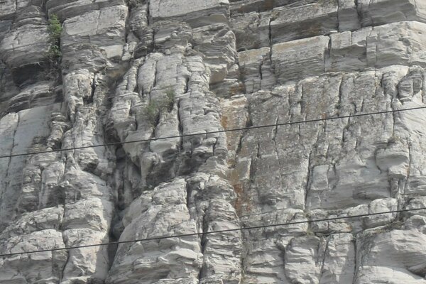 The flag of Russia on the gray rock