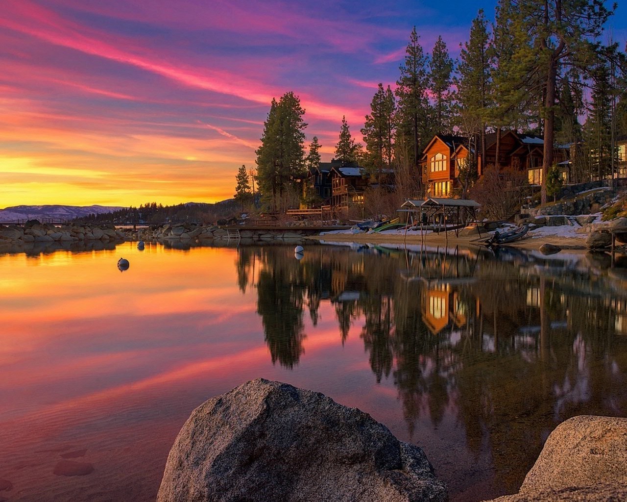 maisons et chalets eau réflexion lac voyage coucher de soleil à l extérieur aube paysage soir nature rivière