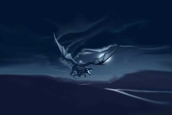 Fliegender Drache in der Nacht Hintergrund