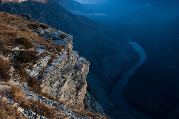 View from the cliff to the river in the valley