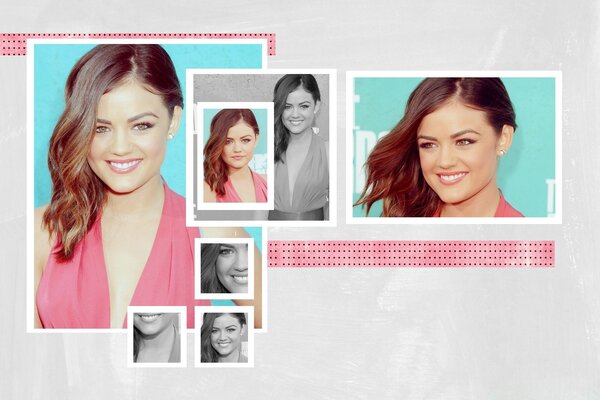 Collage of photos of the beauty of the actress