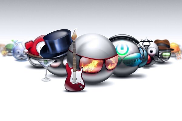 Balls in glasses with a guitar